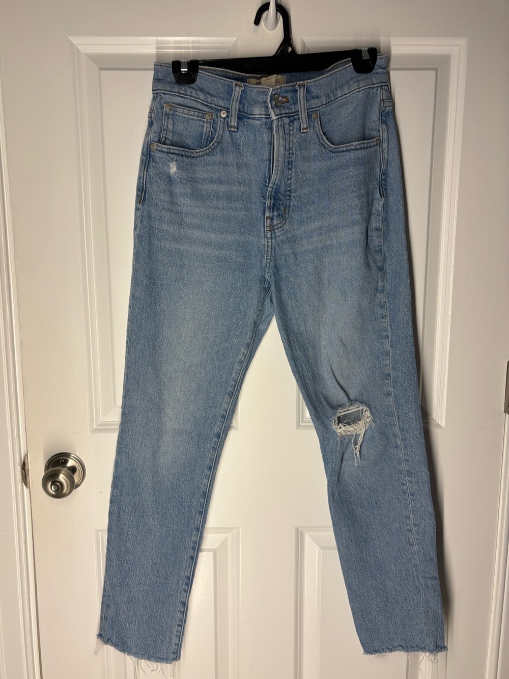 90s Inspired Boho Raw Hem Madewell Perfect Vintage Straight Leg Distressed Jeans
